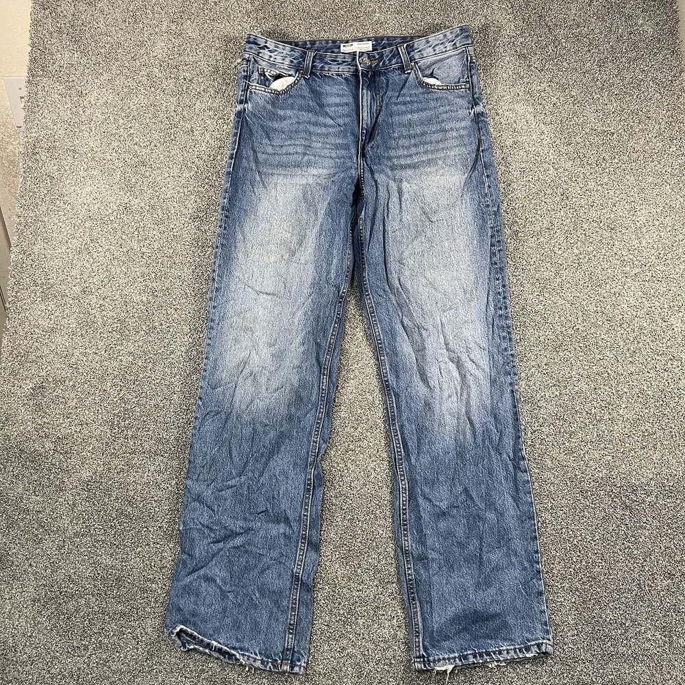 Bershka Mens Blue Wash Baggy Loose Straight Leg Denim Jeans Y2K Size 38x32